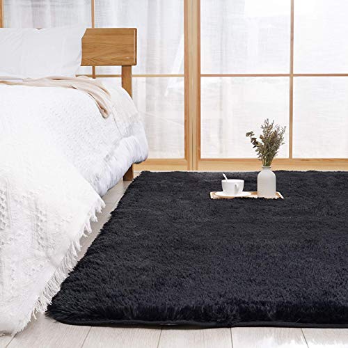 Choshome Black 3X5 Feet Machine Washable Rug For Bedroom, Shag Faux Fur Rug For Livingroom, Fluffy Plush Fuzzy Rug For Boys Girls Kids Nursery Dorm Room #TOP3