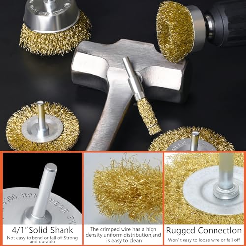 Image of Brass Wheel Cup Brush Set 8 Piece,BIHOO Brass Drill Bit with 1 /4 Inch Solid Shank,Coarse Crimped Carbon Brases