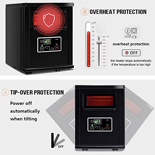 Goflame Infrared Electric Space Heater With Remote Control, 1500W Portable Room Heater With Digital Thermostat And Timer, Tip-Over & Overheated Protection #TOP3