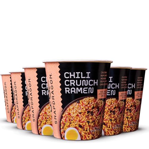 Snapdragon Chili Crunch Ramen Cup Noodles - 6 Pack Instant Ramen Bowl with Authentic Wheat Noodles, Soup Sauce Base, Vege Pack and Chili Crunch Oil. Microwave or Hot Water, Easy Meal Prep