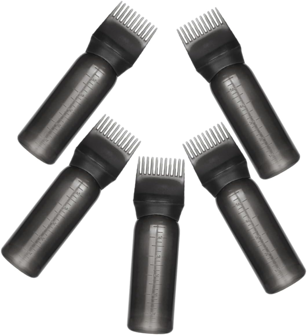 CALLARON 5pcs Hair Dye Applicator Bottles with Scale Essential Oil Comb for Scalp Care Durable Plastic Hair Color Tool for Salon and Home Use