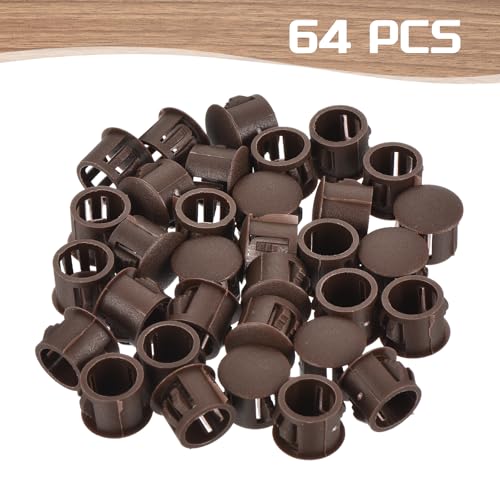 Image of MECCANIXITY 64PCS 11mm(3 /8 inch) Brown Plastic Hole Plugs, Flush Type Panel Hole Plugs Insert End Caps for Locking Hole Tubes Furniture Cabinet