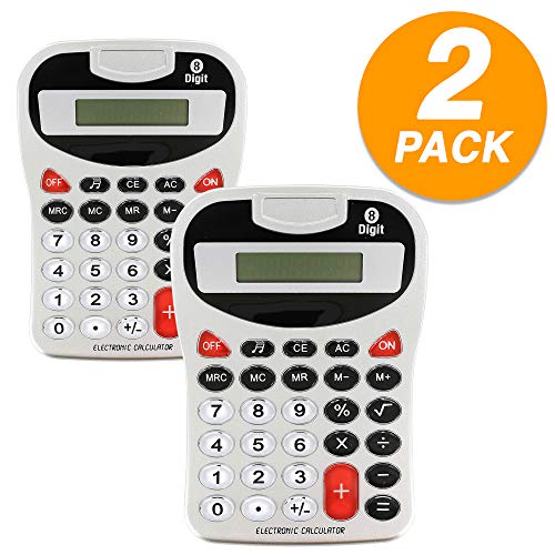 Emraw 8-Digit Silver Desktop Calculator with Tone Standard Function Student Large LCD Display Electronic Desktop Accounting Scientific Large Keys Office Calculators (Pack of 2)