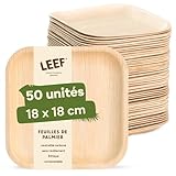 Leef 50x Palmblatt Teller eckig - Einweggeschirr kompostierbar und naturbelassen - 18 x 18 cm