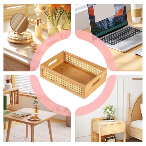 Panier d'organisateur tissé Boho Bin robuste en rotin tressé pour petits objets