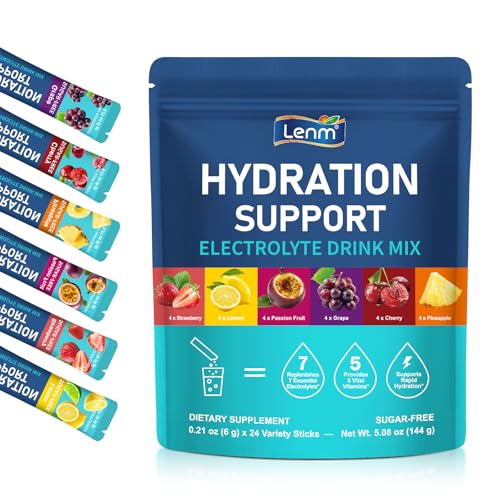 Image of Electrolyte Drink Mix for Rapid Hydration, 7 Essential Electrolytes with 5 Vitamins, Zero Sugar Hydration Powder, Vegan, 24 Sachets, 6 Fruit Flavours