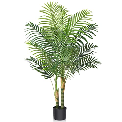Kazeila Artificial Golden Cane Palm Tree, 4Ft Fake Tropical Palm Plant, Pre Potted Faux Greenry Plant For Home Decor Office House Living Room Indoor Outdoor #TOP13