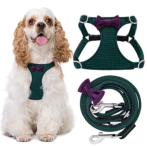 No Pull Dog Harness with Multifunction Dog Leash,Soft Adjustable No Choke Escape Proof Pet Harness Vest for Medium Dogs ,Plaid Green,M