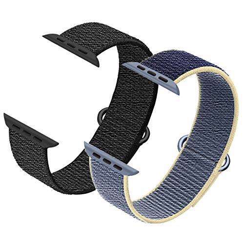 Ycysh 2 Pack Nylon Strap Compatible with Apple Watch Band 42mm 44mm,Replacement Bands for iWatch Series 6/5/4/3/2/1/SE (Black,Alaskan)