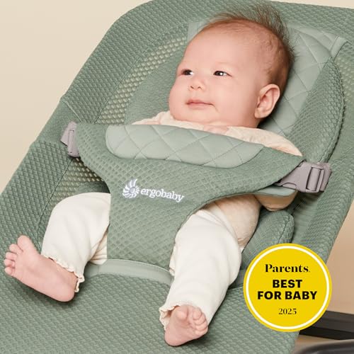 Image of Ergobaby Evolve 3-in-1 Bouncer Seat for Babies and Toddlers 5.5-25 lbs | Multi Position Baby Rocker Seat with Adjustable Heights, Secure Harness, Newborn Insert, Sage Green