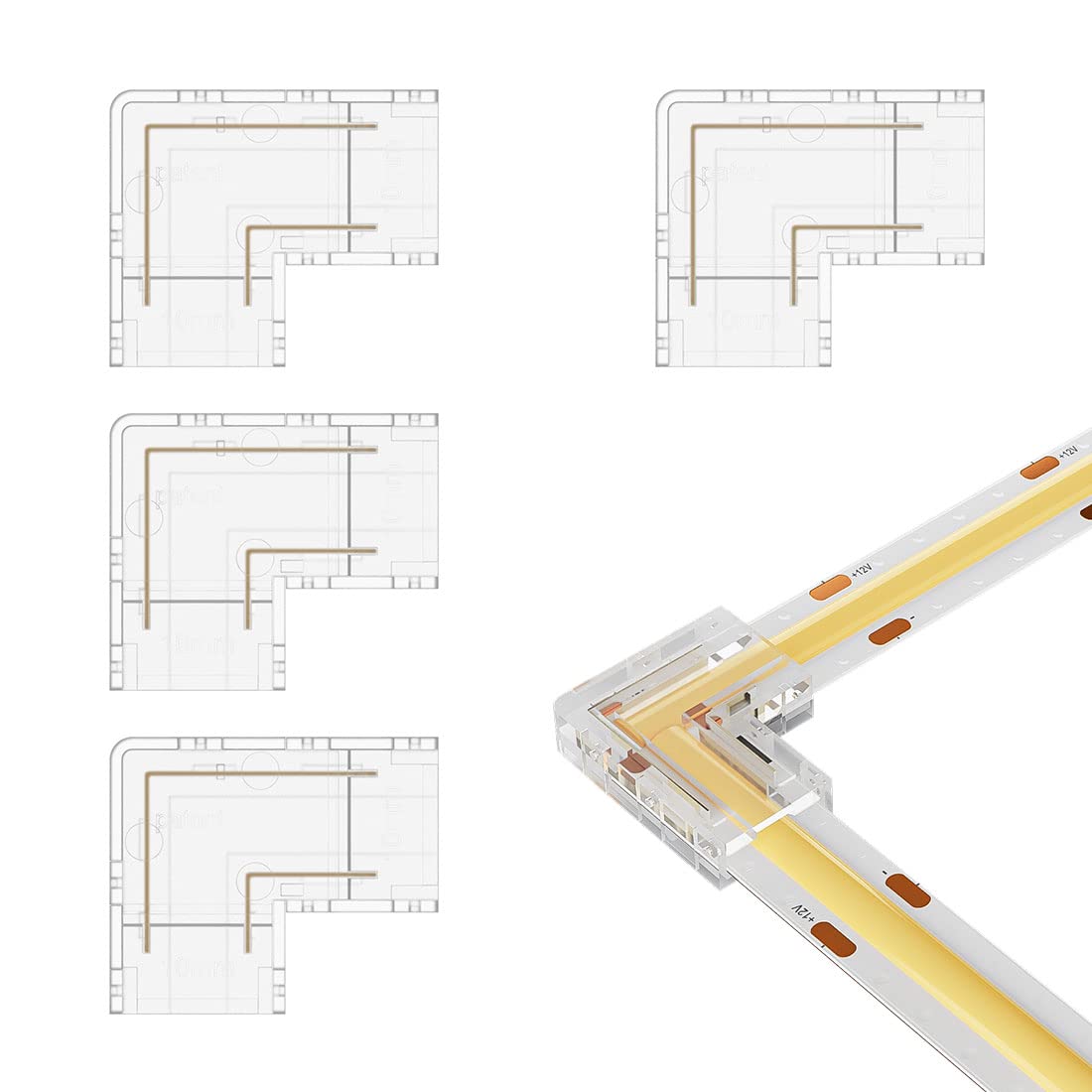 BTF-LIGHTING FCOB COB Transparent Gapless L-Shaped Connector Kit 4pc L-Shaped 2pin 10mm Klar Connector Geeignet für lötfreie und terminal extension Verbindungen