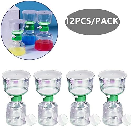 12 X Sterile Disposable Vacuum Bottletop Lab Filters with 0.22um PES Membrane for Prefiltration or Clarification, PES Vacuum Filter Units 0.22μm 500ml Funnel + 500ml Receiver LAB