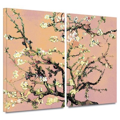 Artwall 2 Piece Vincent Vangogh's Almond Blossom-Interpretation in Eggshell Pink Gallery Wrapped Canvas Artwork, 24" x 36"