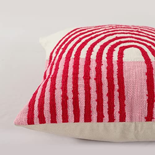 Labhanshi White And Pink Rainbow Tufted Throw Pillow Cover Sofa Throw Pillow Boho Pillow Cover Pillow Cover For New Year Gift 20X20 Inch #TOP3