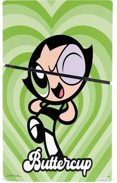 Skinit Decal Gaming Skin Compatible with PS5 Slim Digital Edition Bundle - Officially Licensed Cartoon Network Powerpuff Girls Buttercup Green Hearts Design