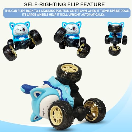 Image of NHR 360 Rotating Stunt RC Car for Kids and Children, Remote Control Rechargeable Car with Lights, Music, 180 Flips, 360 Spins, Durable Indoor & Outdoor Toy for Ages 3+ (Blue)