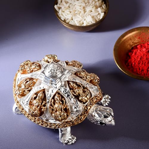 Image of DHRUVS COLLECTION 24k Gold & 999 Silver Plated Tortoise, Turtle for Vastu, Wealth, Home Decor, Temple, Pooja Room, Good Luck Gift (Large - 9.5 x 5 x 6 cm)