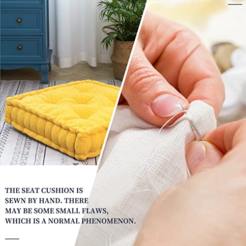 Higogogo Floor Cushion Pouf, Square Floor Pillow Seating Chenille Meditation Cushion, Thick Tufted Pillows For Living Room Yoga Bedroom Sofa, Yellow, 20"X20"X5.5" #TOP5