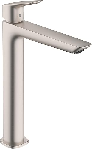 hansgrohe Logis 71258821 - Grifo de lavabo de baño moderno con 1 manija y 9 pulgadas de alto, níquel cepillado, 1 manija