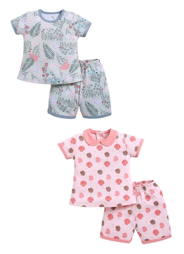 Image of BABY GO Baby Boys & Baby Girls Clothing Set | Summer Co-Ord Set for Baby | Printed 100% Cotton Half Sleeve T-Shirt & Shorts Combo | Soft Cotton Casual Wear Outfit for Infants & Toddlers Pack of 2