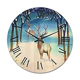 DesignQ Orologio da parete tradizionale in legno con scritta 'Deers with Winter Landscape'
