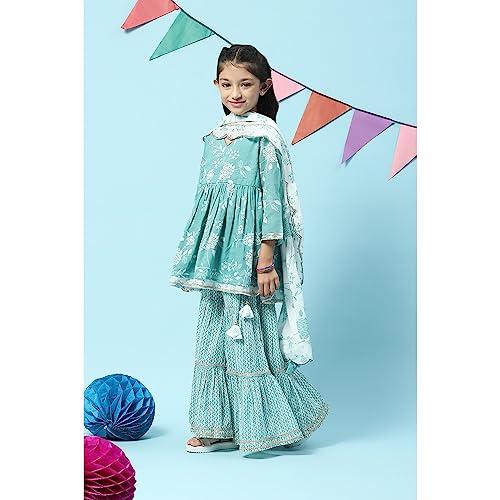 Image of BIBA Girl Cotton Peplum Printed Suit Set