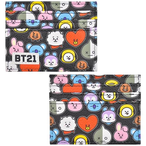Concept One BT21 LINE FRIENDS Wallet, Slim Credit Card Holder with 3 Cards Slots for Men and Women, Front Pocket Accessories, Black
