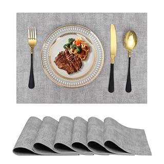 smiry Placemats for Dining Table Set of 6 - Heat Resistant Washable Place Mats for Kitchen Table, Faux Leather Waterproof Non-Slip Table Mat, 11.8" x 17", Light Grey