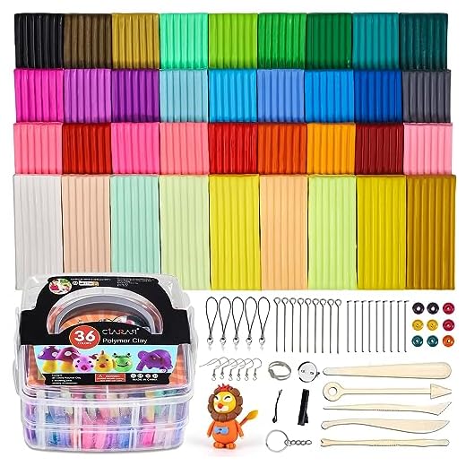 Polymer Clay Starter Kit, 36 Colors Oven Bake Clay, Baking Modeling Clay, DIY Craft Clay, 5 Sculpting Tools, Accessories, and Storage Box. 36 Blocks (1 oz/Piece)