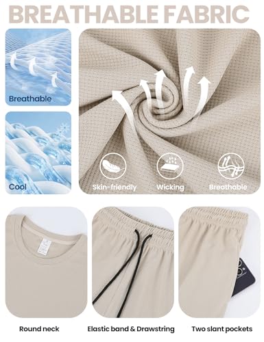 Yimoon Men's 2 Piece Outfits Oversized Short Sleeve T Shirt & Shorts Set Summer Casual Tracksuit (Khaki-L)