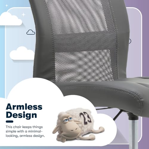 Image of Serta Essential Armless Task Chair, Small Desk Chairs with Wheels, Breathable Mesh Back and Faux Leather, Quality Foam Cushion Seat for Comfort, Minimal Design for Vanity Table, Gray