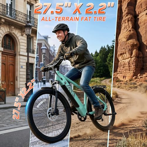 Image of TST Electric Bike for Adults, 1200W Peak Motor 60 Miles Fat Tire E Bike with 48V 15Ah Removable Battery 27.5 * 22 inch All-Terrain Electric Bike Dual Suspension