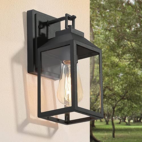 Black Farmhouse Outdoor Wall Lights, Exterior Anti-Rust Waterproof Wall Mount Sconce Lantern Light Fixture With Clear Glass Shade For Porch, Patio, Froot Door, Garage #TOP9