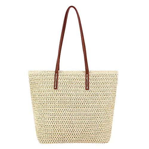 Image of Naimo Women Straw Beach Shoulder Bag Woven Tote Handbag Large Handmade Weaving Summer Casual Hobo Bag