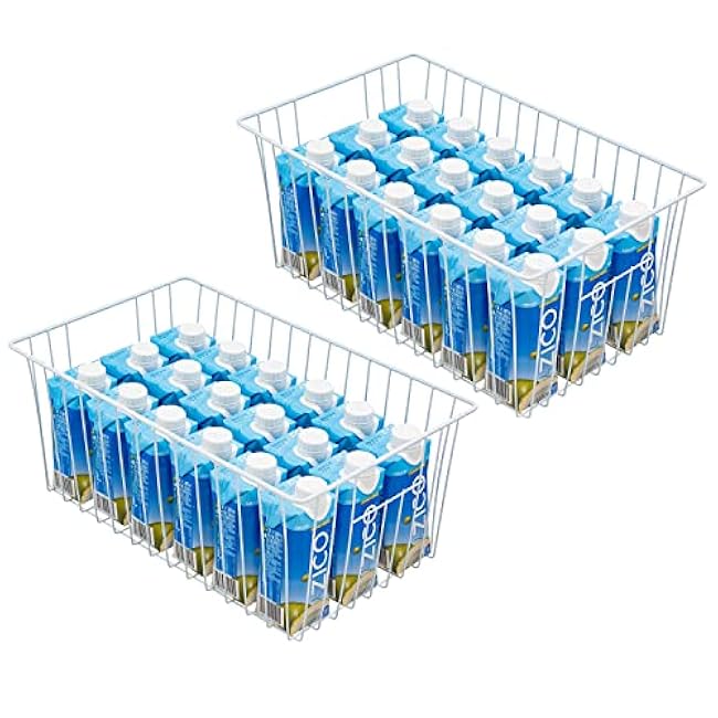 16inch Farmhouse Freezer Wire Baskets Organizer Storage Bins Large Organizer Baskets with Handles for Storage, Office, Kitchen, Pantry, Cabinet, Closets - Set of 6 (White 6)