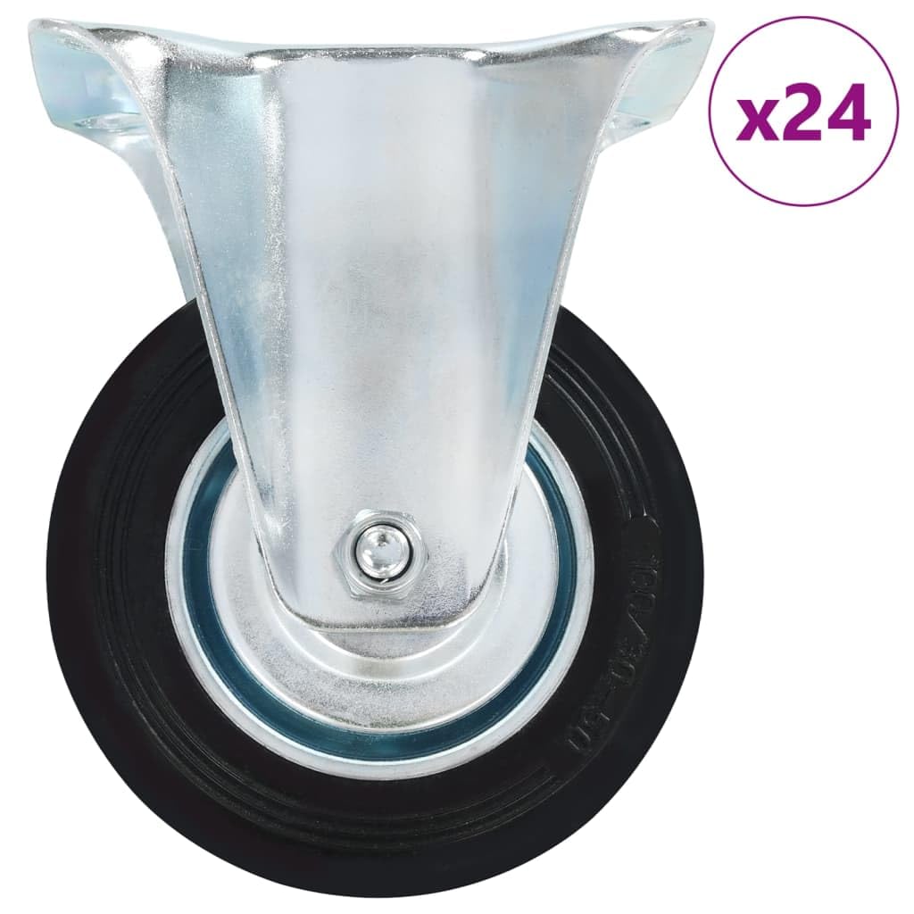 24 Stk Bockrollen 100 mm Gummi und Eisen mit Zinkbeschichtung, max 70 kg Tragkraft, für Werkstatt, Industrie, Lager und Transportwagen, geräuschlos, bodenschonend und langlebig