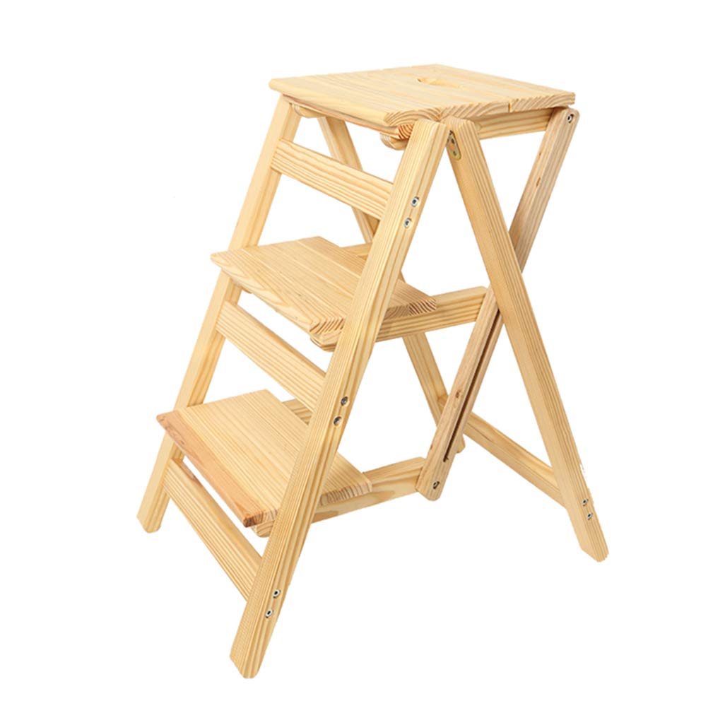 Tabouret pliant 3 marches en bois h66cm pliable et antidérapant pour maison