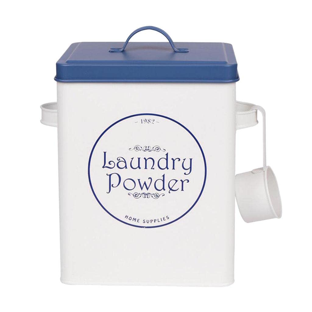 Ms Enterprise Laundry Detergent Powder Storage Tin Box w/Scoop White