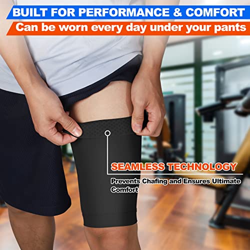 Thigh Compression Sleeves (Pair), Unisex, Hamstring Compression Sleeve For Quad & Groin Pain Relief & Recovery, Thigh Brace & Wrap Great For Running Sports & Injury, Upper Leg Sleeves Black L #TOP4