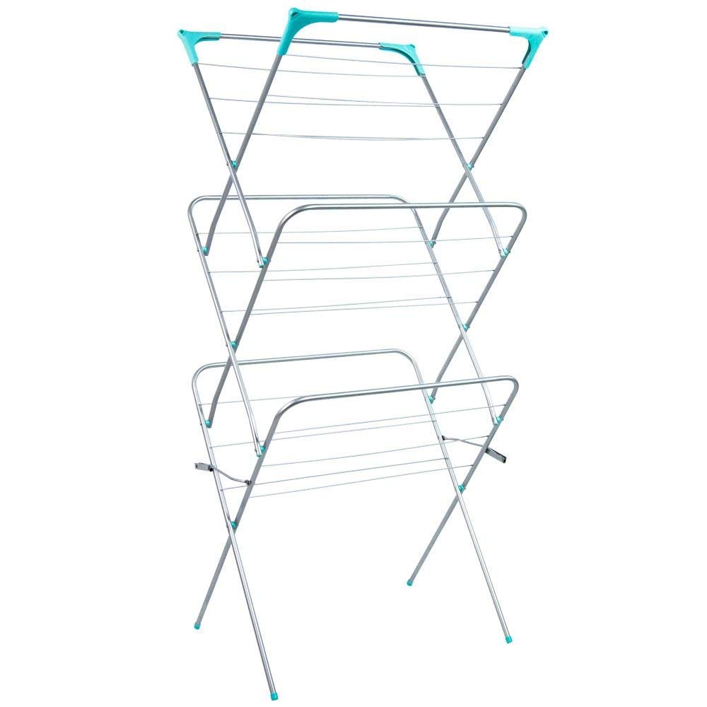Highlands Grey Highlands® 3 Tier Indoor Airer With Drying Space, Metal, Silver, 15 M, Clothes Airer, Indoor And Outdoor Laundry Horse Drying Rack