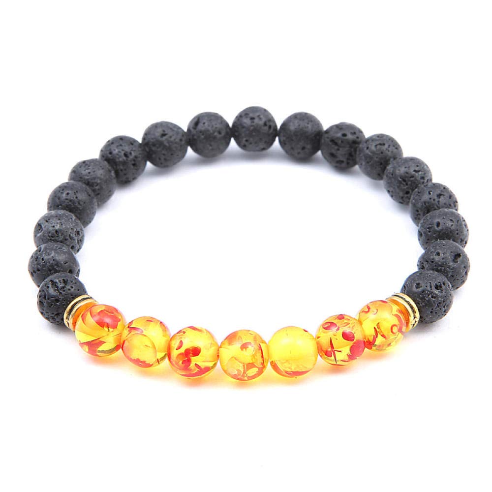 HLTYGWX Steinarmband, Naturstein-Perlenarmband, Blumenstein-Steinperlen, Vulkanstein-Perlen, Energieperlen, Perlen-elastisches Armband, personalisierte Kleidungsaccessoires