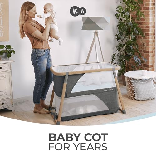 Kinderkraft Kinderreisebett 4 in 1 SOFI, Babybetten, Kinderbett, Baby Zustellbett, Reisebett mit Zubehör, mit Laufgitterfunktion, Modernes Design, Kleine Abmessungen nach Zusammenklappen, Grau