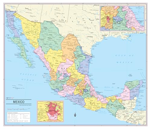 Cool Owl Maps Mexico Wall Map Poster - Rolled 28'x24' (Laminated)