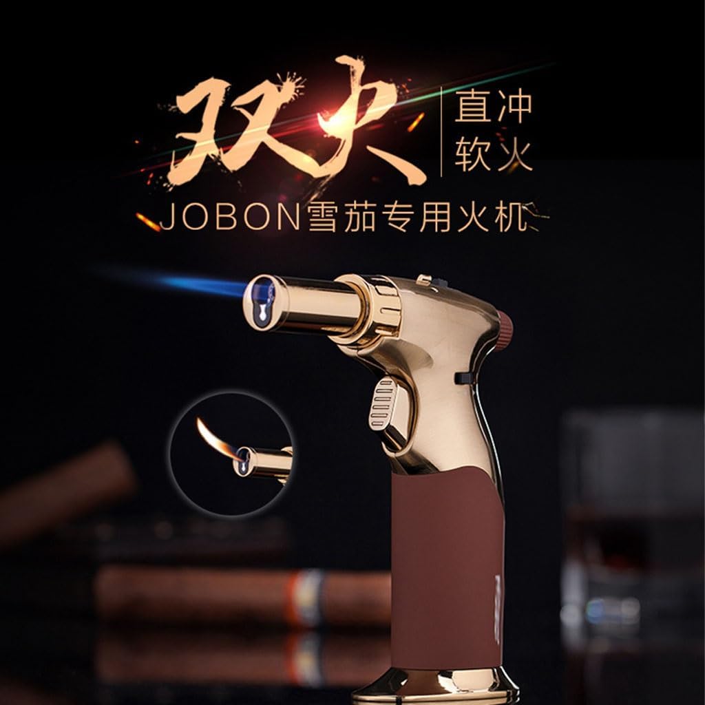 Versatile Dual Flame Butane Windproof Torch Lighter, Deluxe Handheld Mini Blowtorch with Safety Lock for Cooking, Creme Brulee, Welding and Resin Art(B)