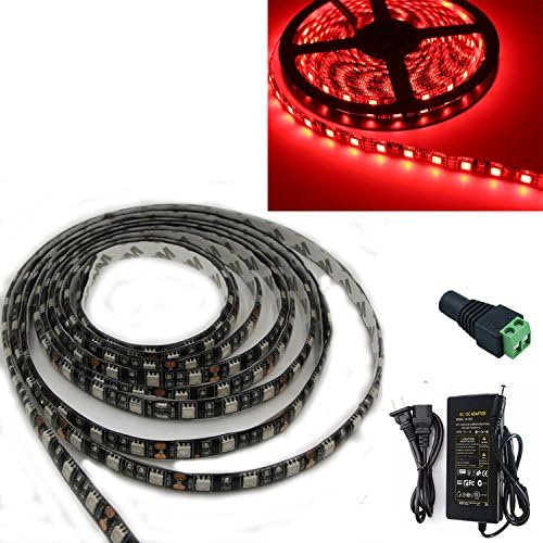 SINOMANN@16.4 ft 5M Waterproof 5050 SMD Red LED Flexible Strip Light Black PCB Board Single Color Decoration Indoor String Lighting 300 LEDs Kit + Power Adapter