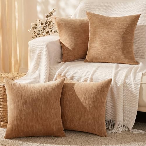 Set of 4 Brown Throw Pillow Covers 18x18 Inch, Neutral