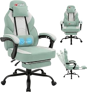 Shintenchi Big and Tall Gaming Chair Fabric Pocket Spring Cushion,High Back Recliner with Footrest and Headrest for Adults, Massage Lumbar Support for Home Office, Ergonomic Computer Desk Chair, Green