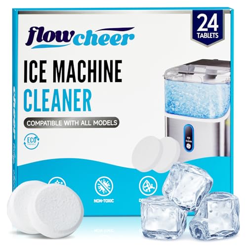 flowcheer Ice Maker Cleaner Tablets, Cleaning and Descaler for Countertop and Home Ice Machines, 24 Count for 1 Year, Suitable for Most Surfaces