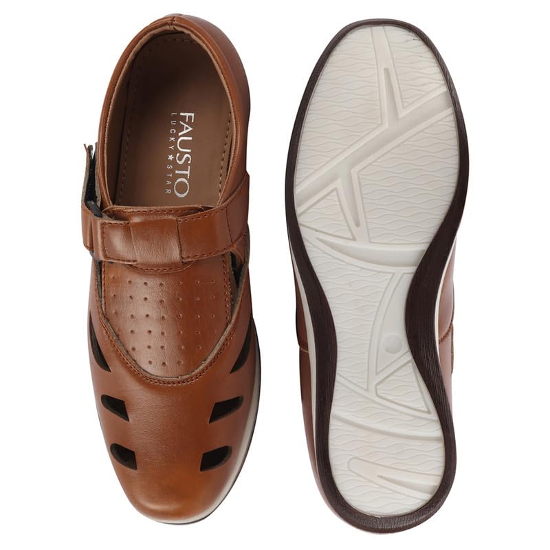 Image of FAUSTO Men's Laser Cut Design Perforated Day Long Comfort Hook and Loop Sandals