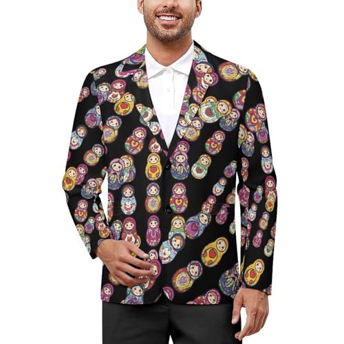 Matryoshka Russian Doll Colorful Men's Slim Suit Long-Sleeve Prom Tuxedo Classic Two Button Business Jacket